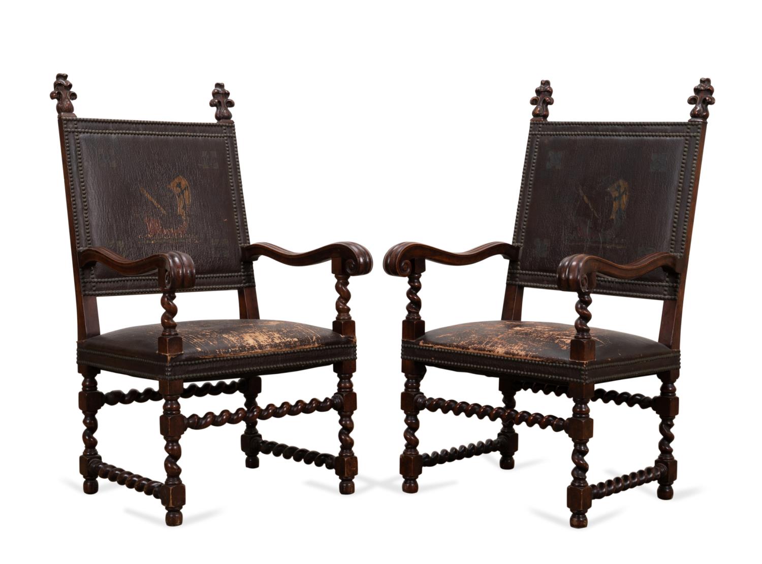 PAIR BAROQUE STYLE ARMCHAIRS, CIRCA