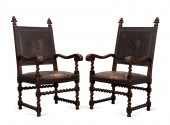 PAIR BAROQUE STYLE ARMCHAIRS,