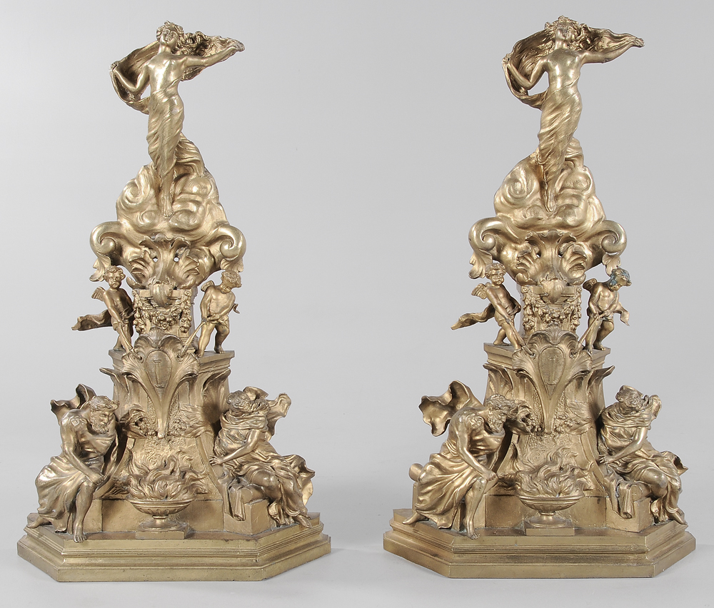 Pair Baroque Style Bronze Chenet