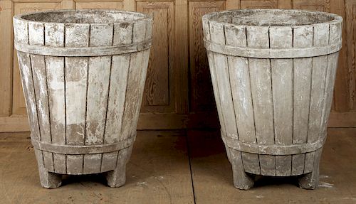 PAIR BARREL FORM CAST STONE