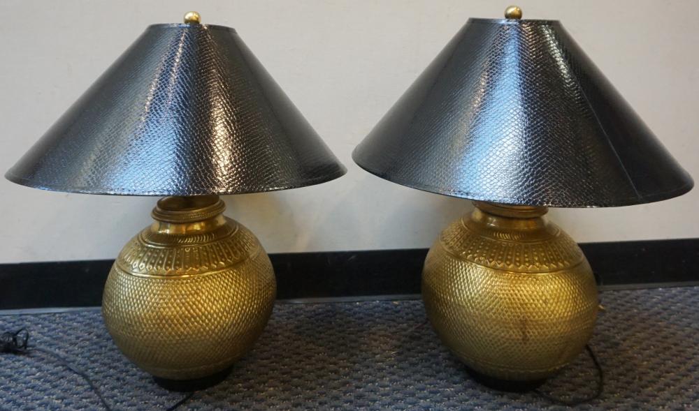 PAIR BAS-RELIEF DECORATED BRASS