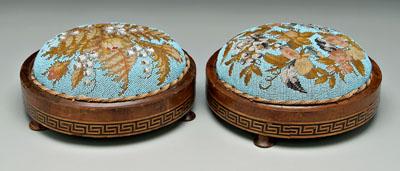 Pair beaded footstools: floral