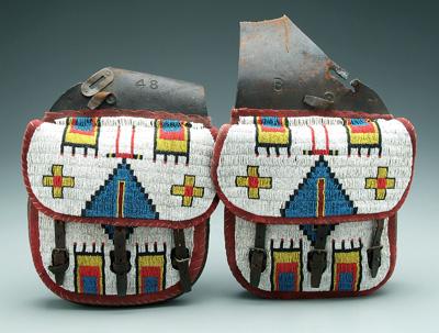 Pair beaded leather saddlebags,