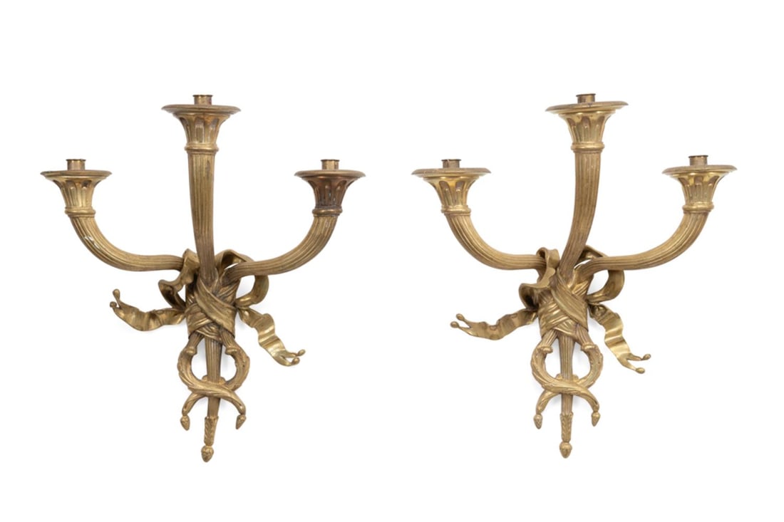 PAIR BEAUX ARTS GILT BRONZE