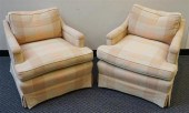 PAIR BEIGE PLAID UPHOLSTERED L
