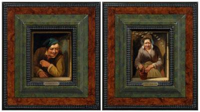 Pair Belgian style genre paintings: