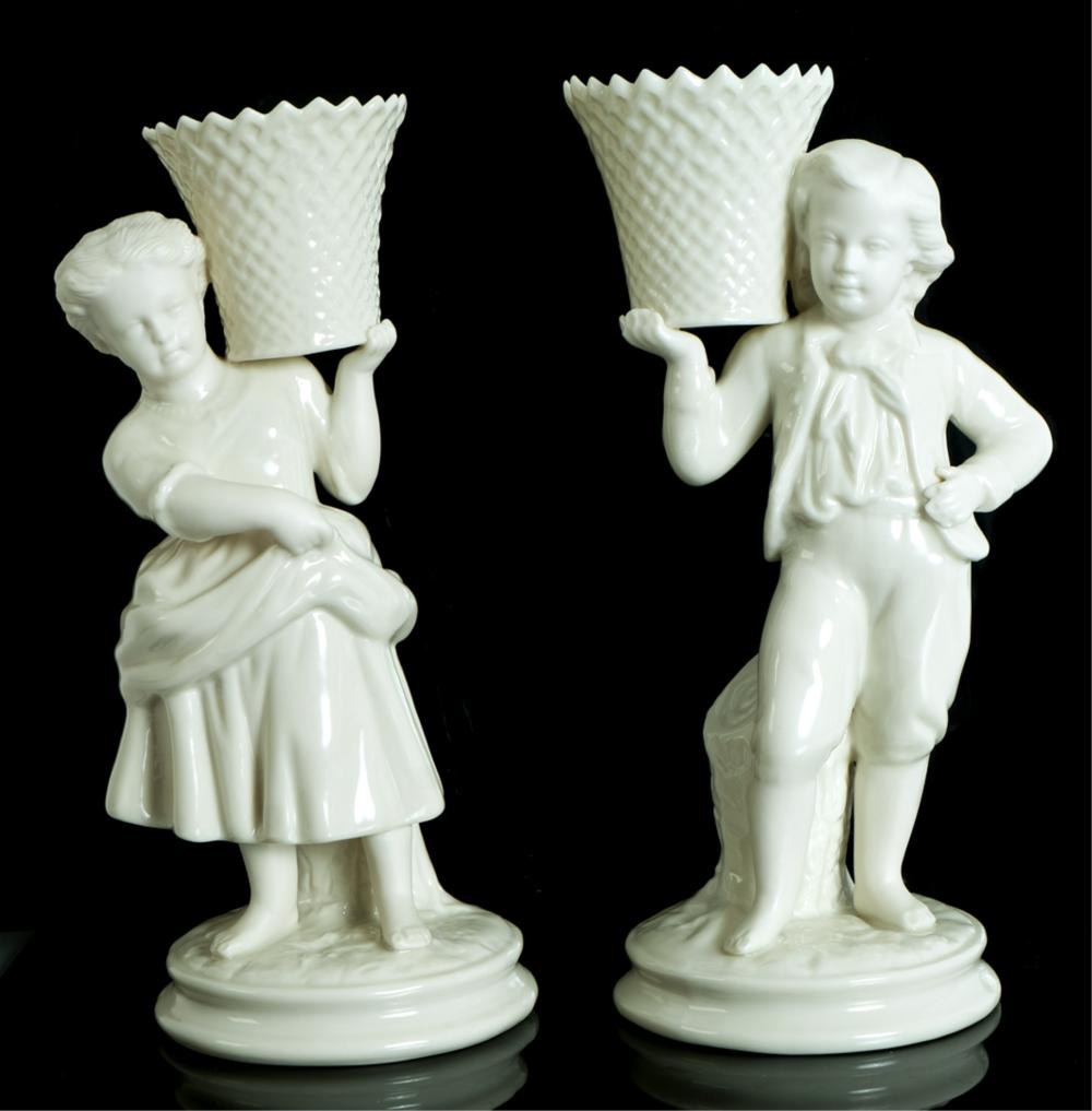 PAIR BELLEEK BISQUE PORCELAIN