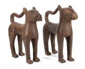 PAIR BENIN BRONZE GUARDIAN LEO