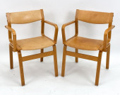 PAIR BENTWOOD OAK & LEATHER AR