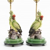 PAIR, BISQUE PORCELAIN PARROT