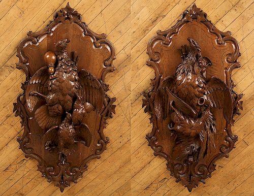 PAIR BLACK FOREST CARVED WALNUT