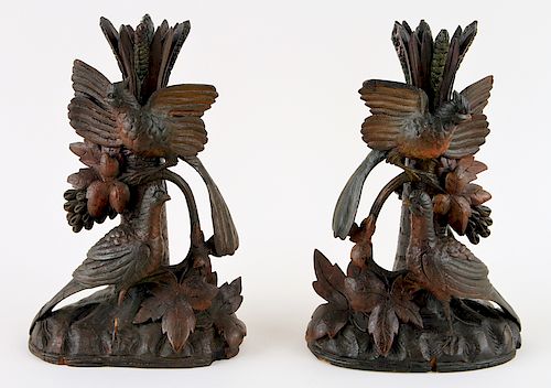 PAIR BLACK FOREST CARVED WOOD