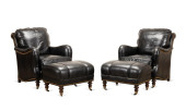 PAIR, BLACK LEATHER CLUB CHAIR