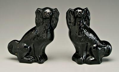 Pair black Staffordshire dogs: