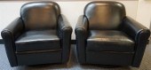 PAIR BLACK VINYL SWIVEL ARMCHA