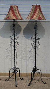 PAIR BLACK WROUGHT IRON FLOOR