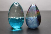 PAIR BLOWN ART GLASS EGG PAPER