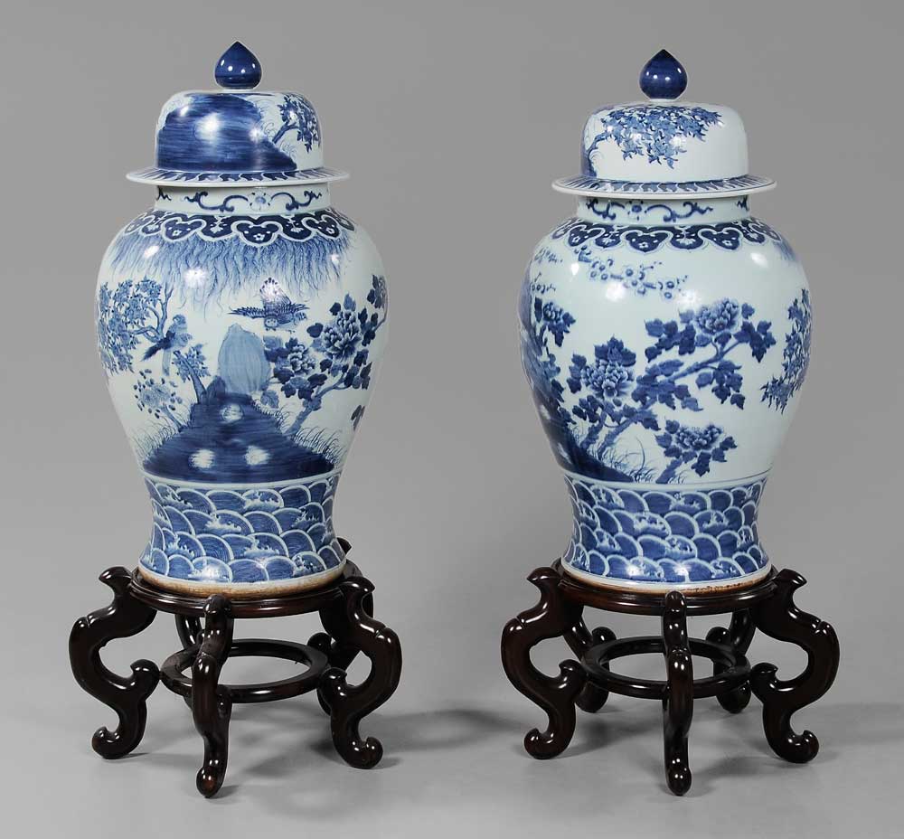 Pair Blue and White Floor Vases