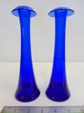 PAIR BLUE ART GLASS VASES BY E