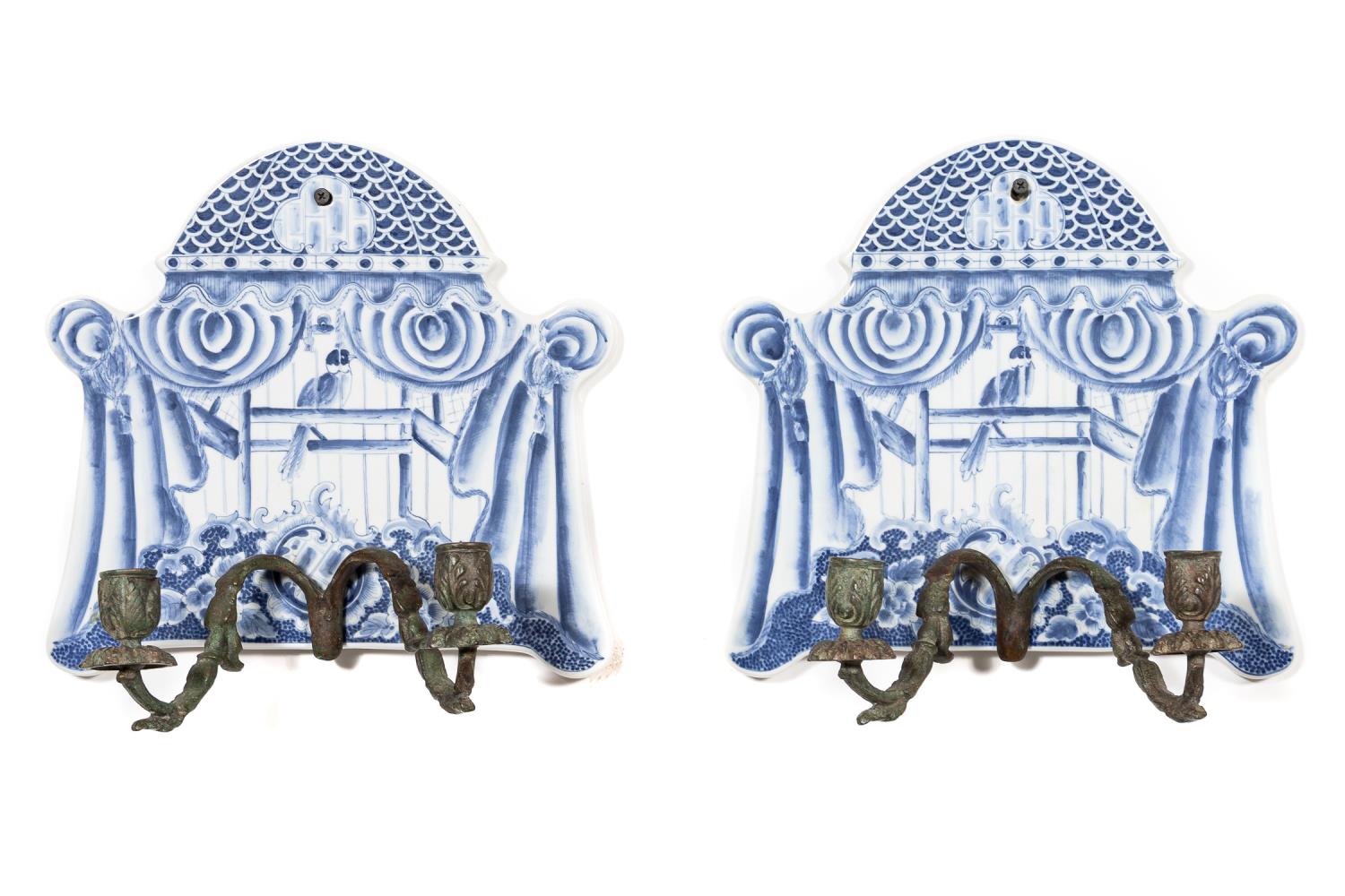 PAIR BLUE & WHITE WHIMSICAL
