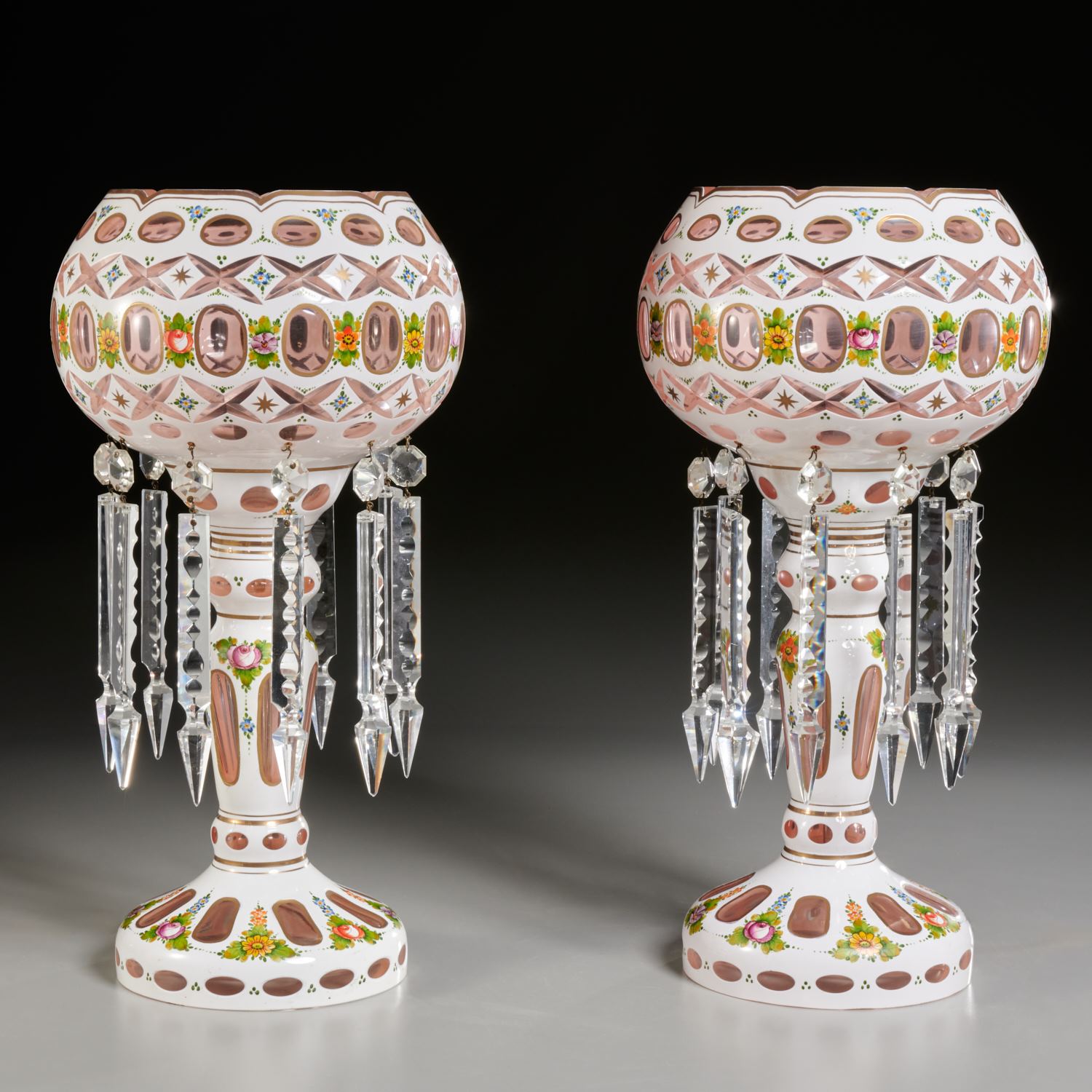 PAIR BOHEMIAN CASED AND ENAMELED