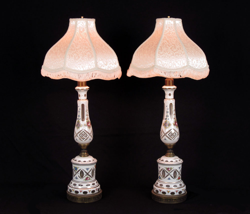PAIR BOHEMIAN CUT TO CLEAR TABLE