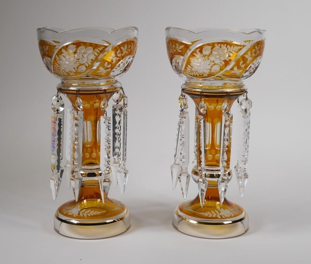 PAIR BOHEMIAN CUT TO CLEAR GLASS