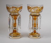 PAIR BOHEMIAN CUT TO CLEAR GLA