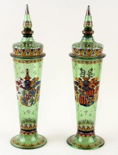 PAIR BOHEMIAN ENAMELED GREEN G