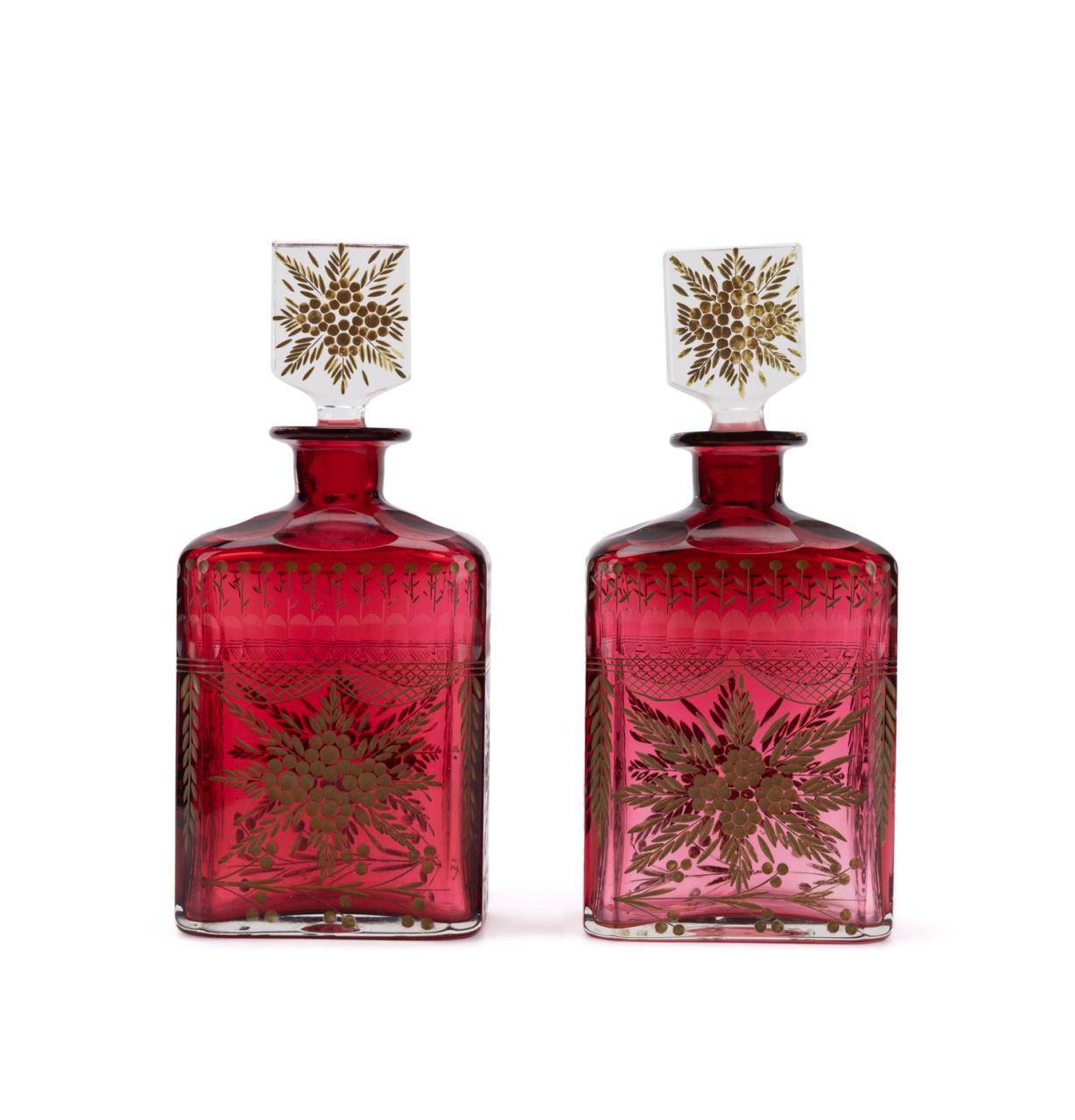 PAIR BOHEMIAN GILDED RUBY CUT GLASS