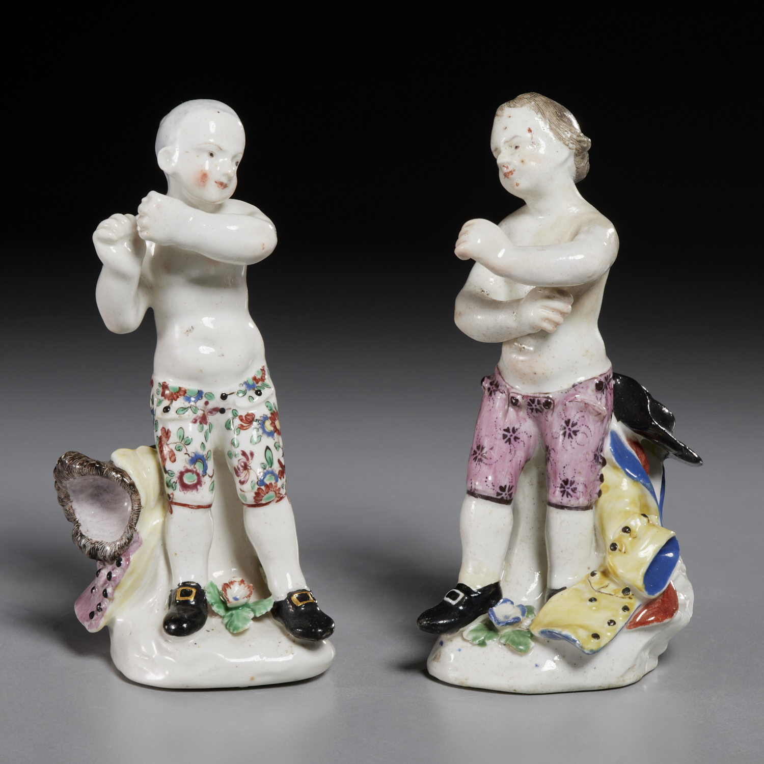 PAIR BOW FIGURES OF PUGILISTS, 18TH