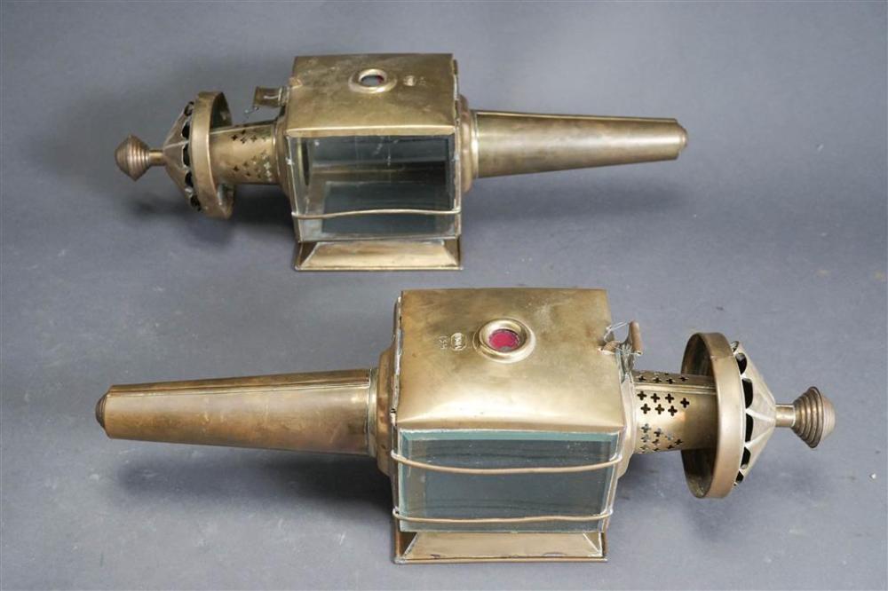 PAIR BRASS AND GLASS LANTERNSPair
