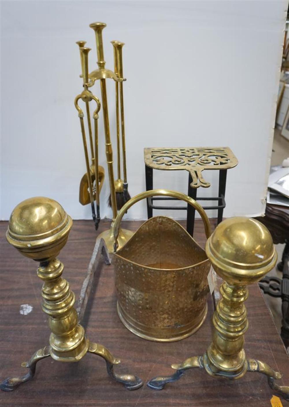 PAIR BRASS ANDIRONS, 19TH