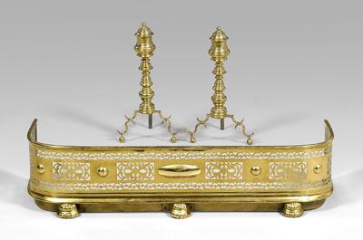 Pair brass andirons, fender: