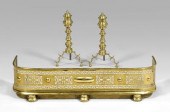 Pair brass andirons, fender: a