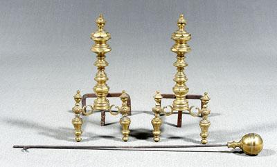 Pair brass andirons: matching log