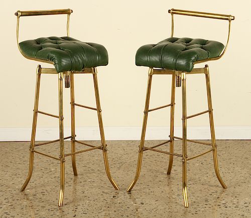 PAIR BRASS BAR STOOLS SWIVEL