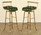 PAIR BRASS BAR STOOLS SWIVEL S