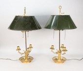 PAIR BRASS BOUILLOTTE LAMPS WI