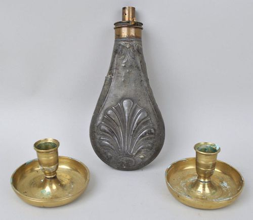 PAIR BRASS CAMPAIGN CANDLESTICKS