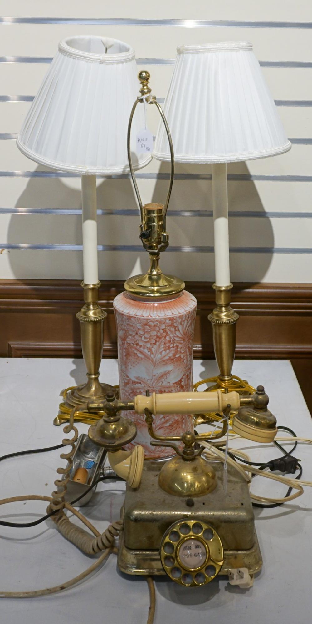 PAIR BRASS CANDLESTICK LAMPS,