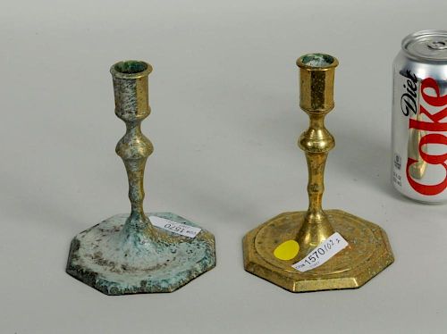 PAIR BRASS CANDLESTICKS OCTAGONAL