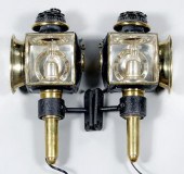 Pair brass carriage lamps: sil