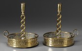 Pair Brass Chambersticks Briti
