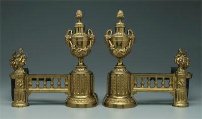 Pair brass chenet: urns with