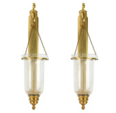 PAIR BRASS CUT GLASS HURRICANE
