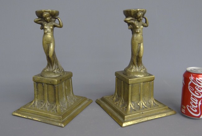 Pair brass figural women