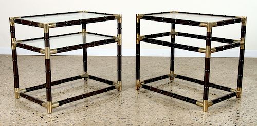 PAIR BRASS GLASS SIDE TABLES MANNER