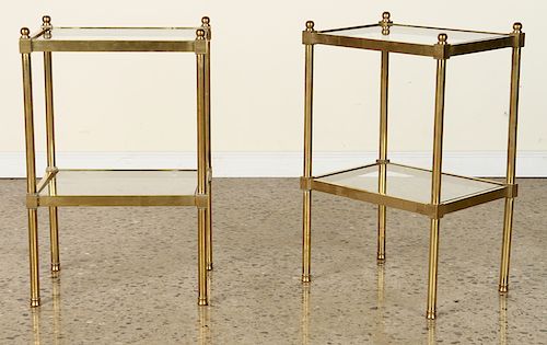 PAIR BRASS GLASS TOP TWO TIER