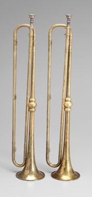 Pair brass hunting horns: marked